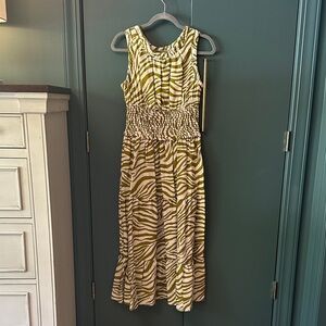 Anthropologie Green and Cream Zebra Print Dress